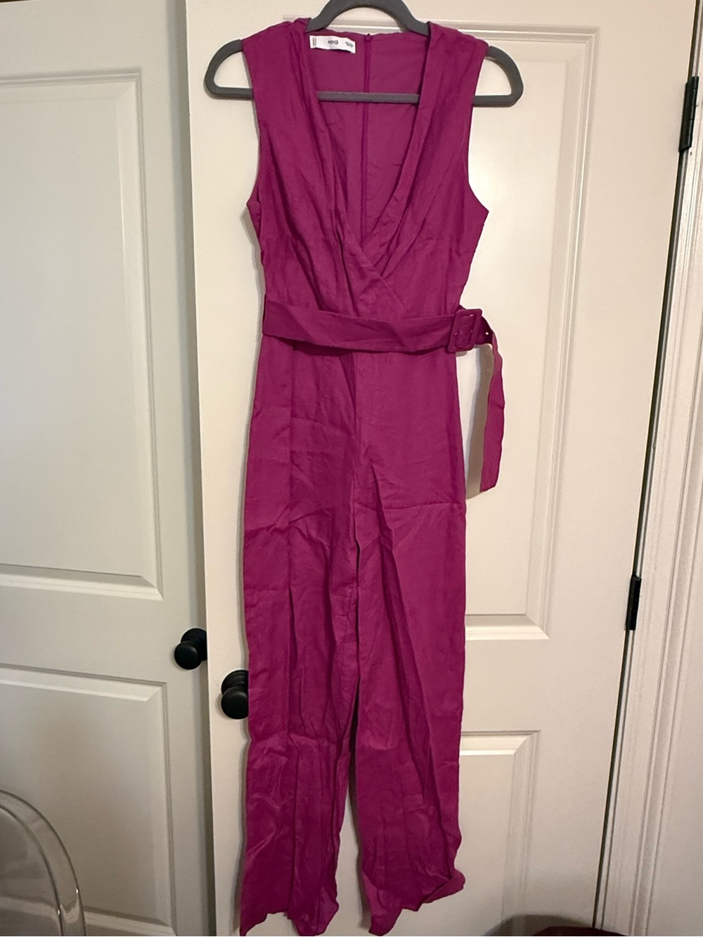 Mango Sleeveless Fuchsia Jumpsuit with Adjustable Belt
